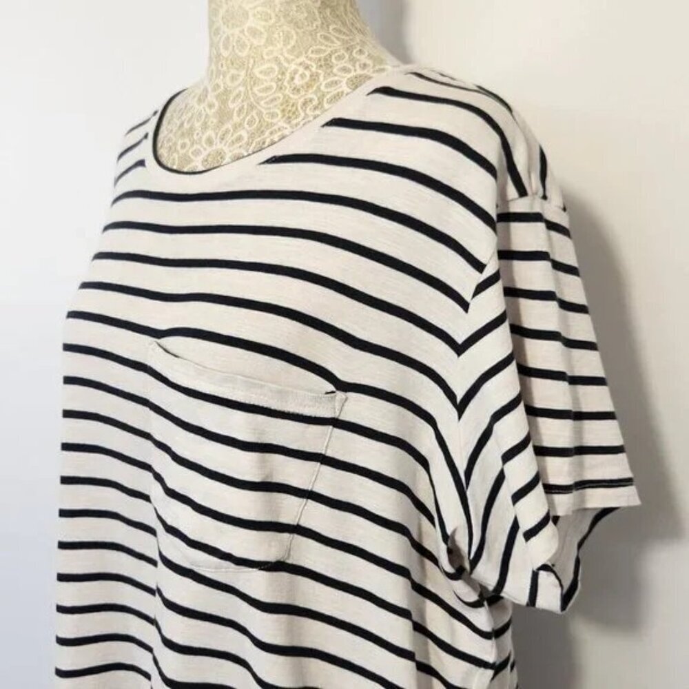 Pact Women's Size XL Black Striped Short Sleeve Organic Cotton Chest Pocket Boxy - Picture 6 of 14